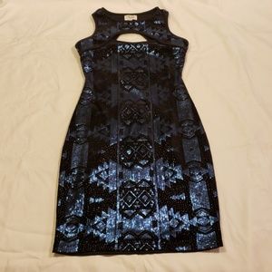 Black and Blue Sequined Velvet dress